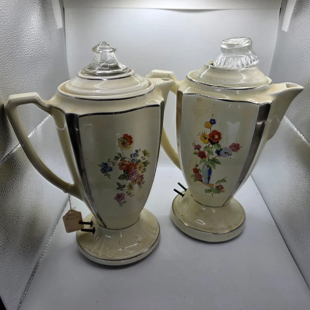 Antique Porcelier Champion Art Deco Floral Electric Coffee Percolators – Pair